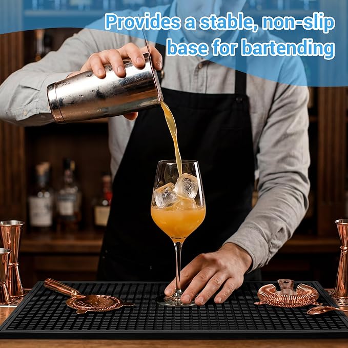 ZJWZLG Bar Mat - Premium 18"X12" Rubber Bar Mats for Countertop, Non-slip Dish Drying Pad & Bartender Mat with for Fast Drying, Ideal Bar Tools for Home Bar, Cocktail Set, And Kitchen Use(Black)