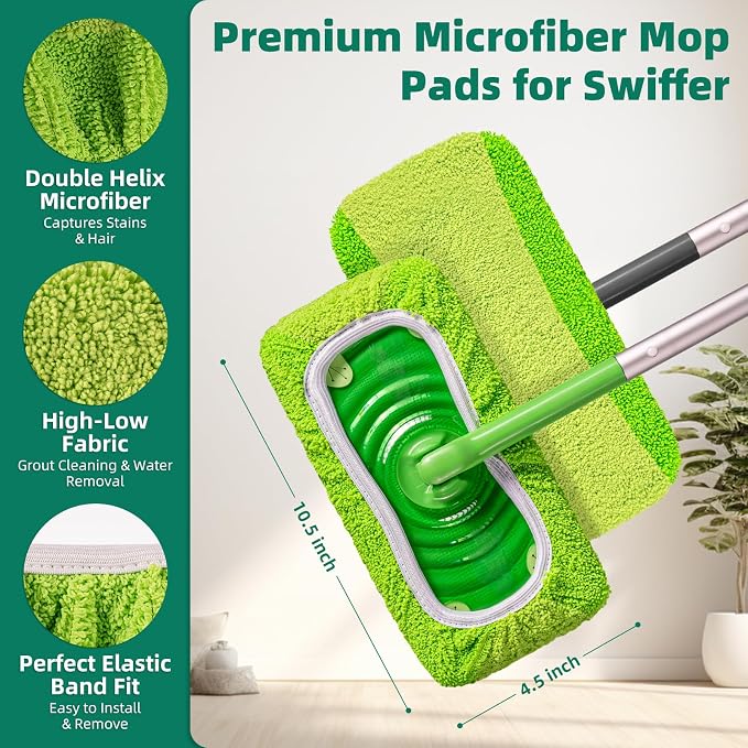 Reusable Mop Pads Compatible with Swiffer Sweeper - Pet Heavy Duty Wet Cloth Refills & Multi-Surface Dry Sweeping Cloth Refill - Washable Wet Pads Refill for Mopping Floors (Mop not Included)