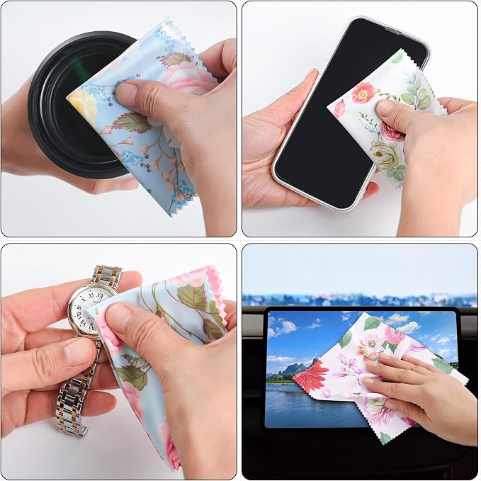8 Pack Microfiber Cleaning Cloths (7" x 6") Multicolor Flower Glasses Cleaning Cloth for Eyeglasses, Camera Lens, Cell Phones, Laptops, LCD TV Screens and More