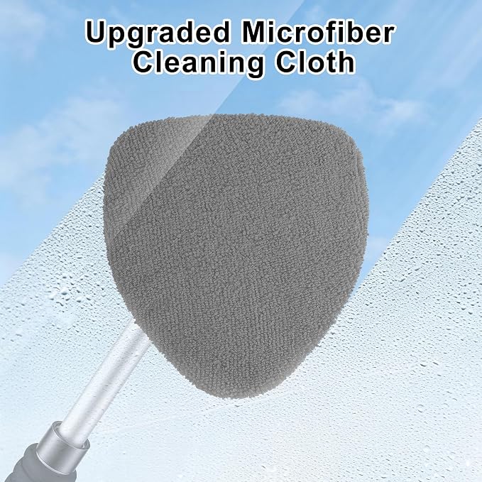 JUSTTOP Windshield Cleaner Tool, Car Interior and Exterior Window Cleaning Kit with Extendable Handle & 4 Reusable Microfiber Pads, Auto Glass Wiper Brush Kit for Car & Home Windows (Grey)