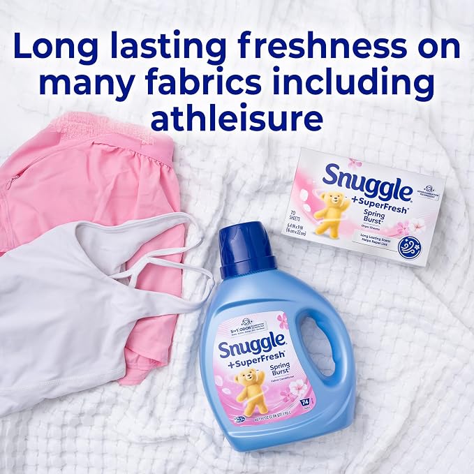 Snuggle SuperFresh Dryer Sheets, 200 Count, Spring Burst | Long-Lasting Fresh Clean Scent, Odor-Eliminating formula, Softens, Reduces Static and Wrinkles, Repels Lint & Pet Hair.