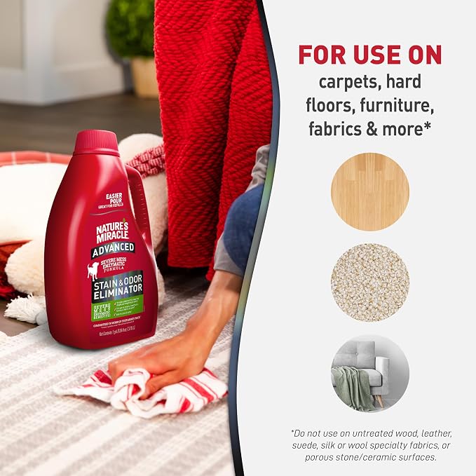 Nature’s Miracle Advanced Dog Stain & Odor Eliminator, Severe Mess, 1 gal | Enzymatic Cleaner Eliminates the Toughest Dog Messes, For Use on Multiple Surfaces, Safe For Pets and Home*, Fresh Scent