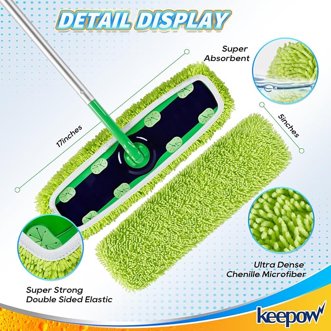 KEEPOW Reusable XL Mop Pads Compatible with Swiffer XL Sweeper, XL Dry Sweeping Cloths, XL Wet Mopping Cloths, Washable Microfiber XL Wet Pads Refills for Surface/Hardwood Floor Cleaning, 8 Pack | XL Dry Sweeping Cloths, XL Wet Mopping Cloths, Washable...