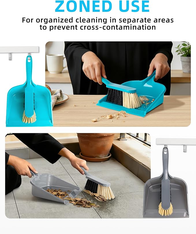 MR.SIGA Dustpan and Brush Set, Pack of 2 Set, Blue & Grey | Handheld brush and dustpan combo, small broom and dustpan set