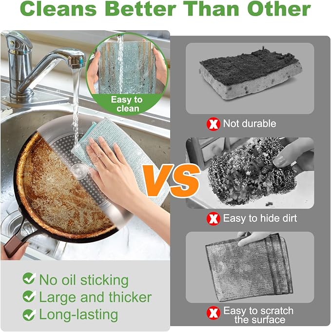 Jeymei Non Scratch Wire Dishcloth,Multipurpose Wire Dishwashing Rag,10PCS | Stainless Steel Cleaning Cloths for Kitchen,Dish Cloths for Washing Dishes,Reusable Diamond Weave Steel Wool Scrubber Cloth
