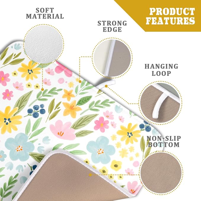 Spring Dish Drying Mat for Kitchen Counter Cute Floral Summer Holiday Microfiber Absorbent Dish Draining Reusable Washable Foldable 16"x18"