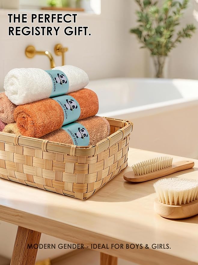 HIPHOP PANDA Baby Washcloths, Rayon Made from Bamboo - 2 Layer Ultra Soft Absorbent Newborn Bath Face Towel - Reusable Baby Wipes for Delicate Skin - Blush and Mocha, 6 Pack