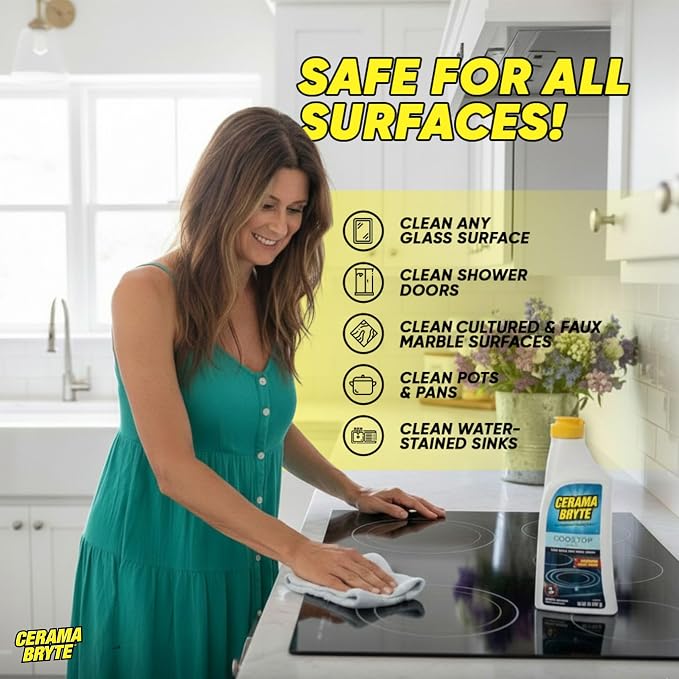 Cerama Bryte Cooktop Cleaning Kit, 18 oz Bottle, Scraper, Tool & Pad