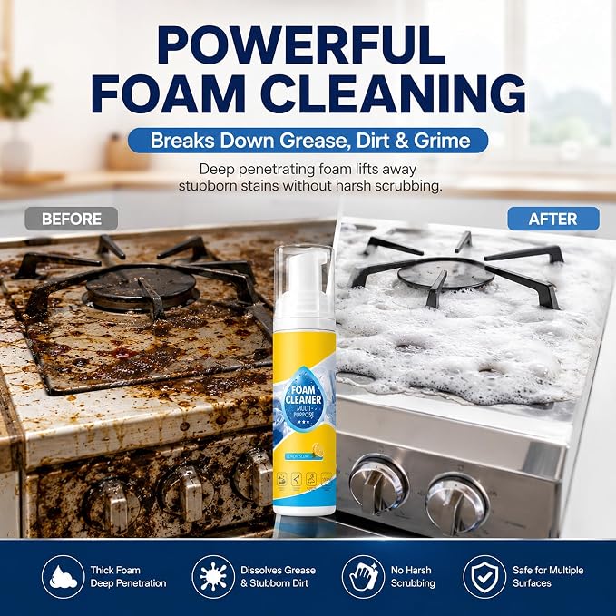 Foam Cleaner, 4-in-1 Multi-Enzyme Foam Cleaners, New Foam No-Rinse Cleaner,Multifunctional Foam-Cleaner Deep Cleaning Spray for Car Interior Leather Car Seat Cleaner, Kitchen Grease, Sofa Upholstery