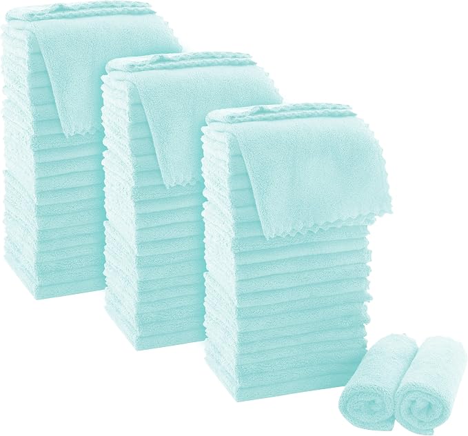 MOONQUEEN Ultra Soft Premium Washcloths Set - 12 x 12 inches - 72 Pack - Quick Drying - Highly Absorbent Coral Velvet Bathroom Wash Clothes (Frozen Blue)