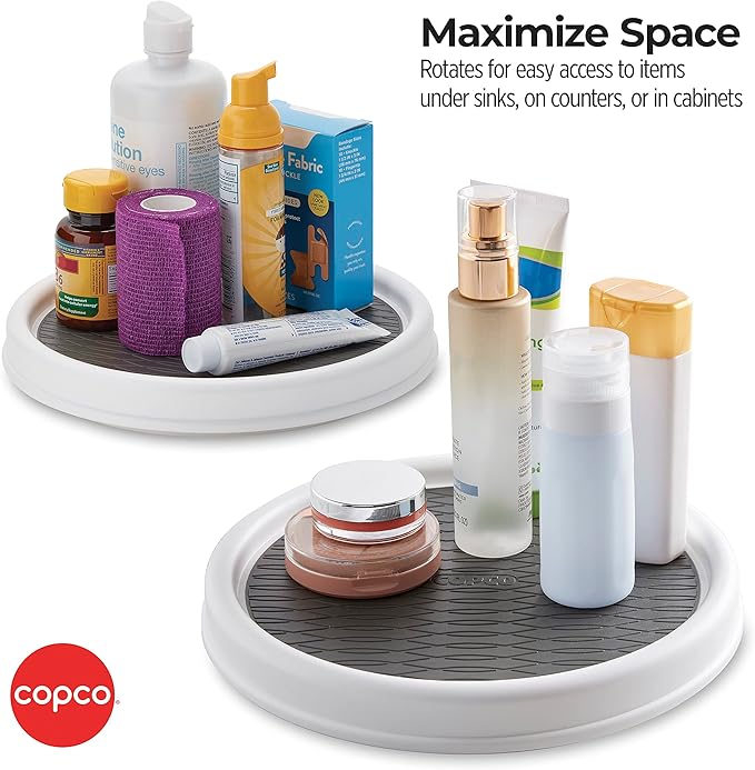 Copco Lazy Susan Turntable Organizer Set of 2, 9 Inch Rotating Cabinet and Pantry Storage, Nonslip Surface with Outer Rim, Wipe Clean