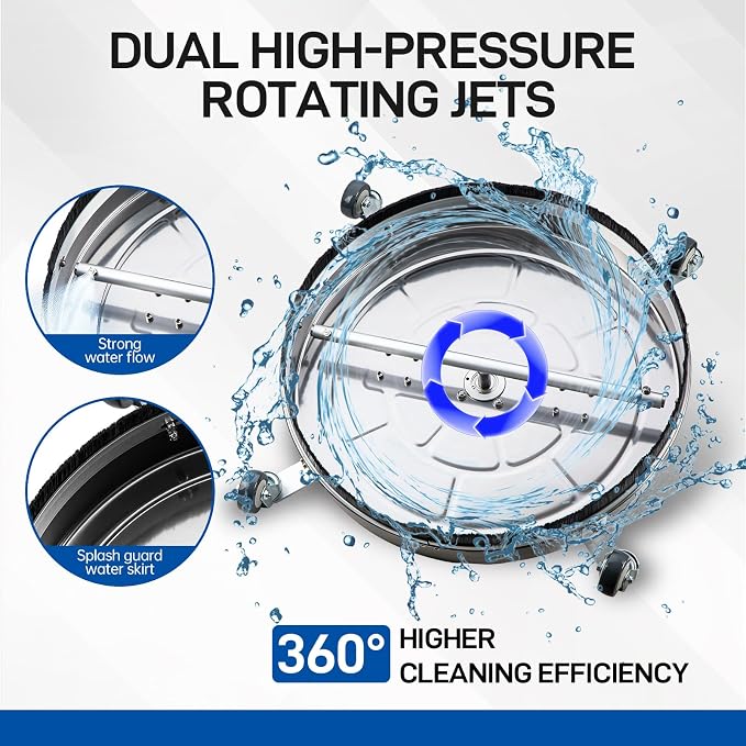 TOR 24" Pressure Washer Surface Cleaner with 4 Wheels, Surface Cleaner for Pressure Washer, Stainless Steel Dual Handle Power Washer Surface Cleaner for Concrete, Driveway, Patio, Sidewalk