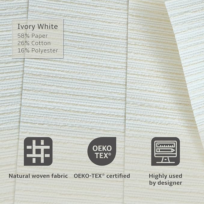 Replacement Fabric Panels for Sliding Glass Door (4-Pack, 23"x96"), Fabric Only, Natural Woven Blind Slats, Trimmable, Sheer, Track & Bottom Rail Not Included,Ivory White