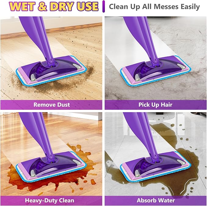 Reusable Mop Pads Refills for Swiffer WetJet, Wet Pads Refill Microfiber Mop Replacement Machine Washable Up to 100 Times for Floor Cleaning Wet Dry Use for All Floor Types, 6 Pack