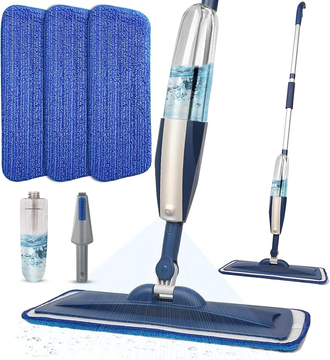 Wet Spray Mop for Floor Cleaning with 14 oz Bottle & 3 Microfiber Pads | Refillable bottle, washable pads, dry/wet use for home or commercial cleaning on hardwood, laminate, wood & ceramic floors