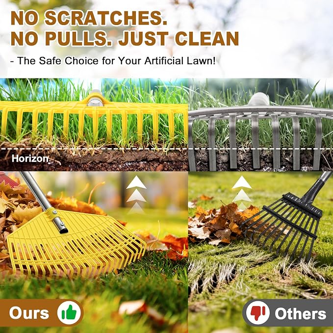 Leaf Rake - 16.5" Wide Nylon Plastic Head,65" Adjustable Handle,Heavy Duty for Leaves,Grass,Pine Needle,Mulch, Small Debris,Lawn-Friendly Tines,Lightweight for Women,Seniors & Kids