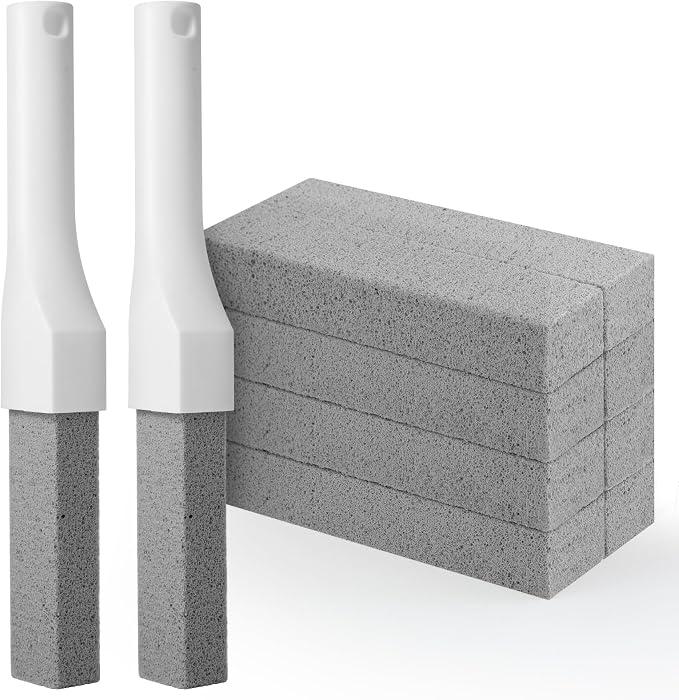 8 Pack Pumice Stone Toilet Bowl Cleaner with Long Handle - Replaceable Toilet Pumice Stone, Equipped with 2 Handles and 8 Floating Stones for Cleaning Toilets, Bathtubs, Grills, Swimming Pools, Sinks