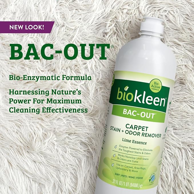 Biokleen Bac-Out Stain Remover for Clothes - 2 Pack - Enzymatic, for Laundry, Diapers, Wine, Carpets, & More, Eco-Friendly, Plant-Based, 32 Ounces