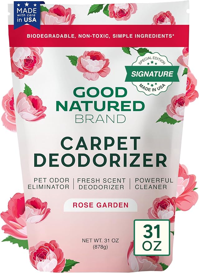 Good Natured Brand | Carpet Freshener & Deodorizer Powder | 31 oz Pet Odor Eliminator for Strong Odor & Pet Urine | Fresh Natural Rose Garden Scent | Safe for Homes with Pets