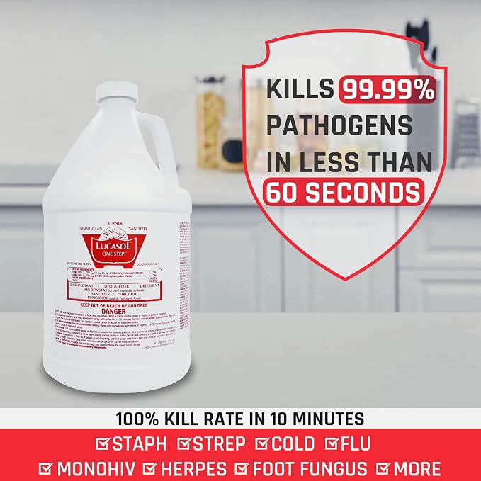Lucasol One Step Hospital Grade Disinfectant Concentrate, Non-Porous Surface Sanitizer - 1 Gallon