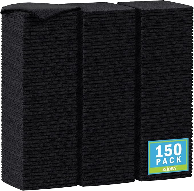 AIDEA Black Microfiber Cleaning Cloth-150PK, Cleaning Rags 12"x12" | Microfiber Towels for Cars Lint Free, Reusable Microfiber Towels, Kitchen Towel Dusting Cloth, Dish Rags, Bulk Cleaning Towel