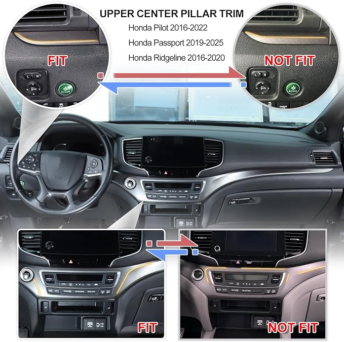 Dashboard Panel Cover Trim for Honda Pilot 2016-2022/ Ridgeline 2017-2023/ Passport 2019-2023, Instrument Panel Trim Strip, Center Console Button Switch Trim Frame (Center Console Decorative Strip)