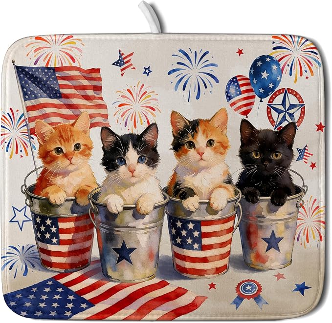 Happy 4th of July Patriotic Dish Drying Mat 16 x 18 In Independence Day Vintage Kitchen Drying Mat