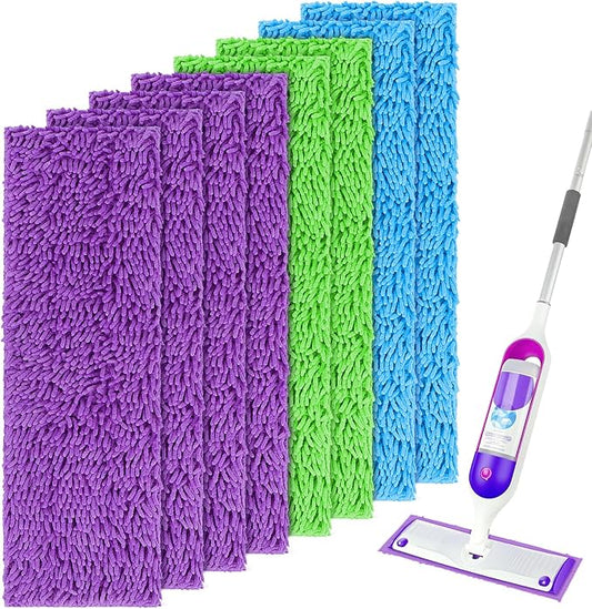 UNIMADE Reusable Mop Pads for Swiffer PowerMop, 8 Pack Microfiber Pad | Refill with Scrubber Strips for 13''-15'' SprayMop, Washable Mop Pads for Most Floor Types, Designed for Pets - Multicolor