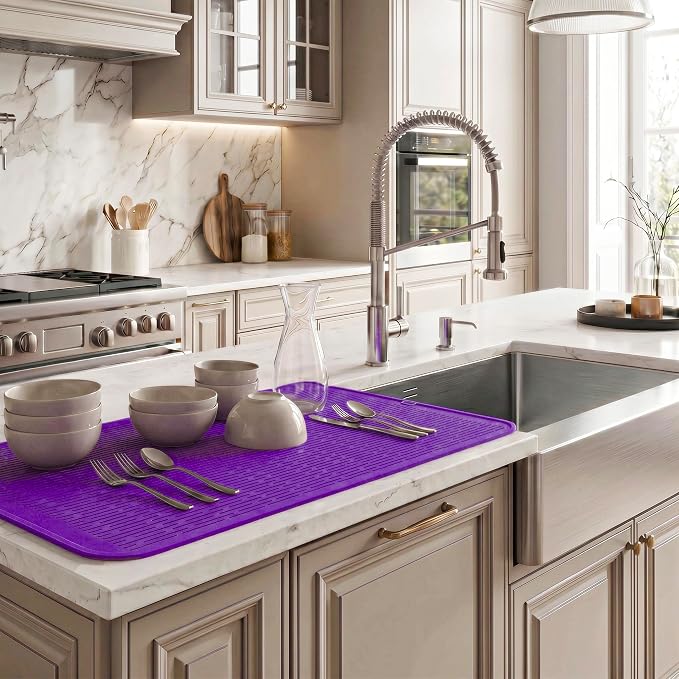 MicoYang Silicone Dish Drying Mat for Multiple Usage,Easy clean,Eco-friendly,Heat-resistant Silicone Mat for Kitchen Counter or Sink,Refrigerator or Drawer Liner Purple 5XL 36inches x 18inches