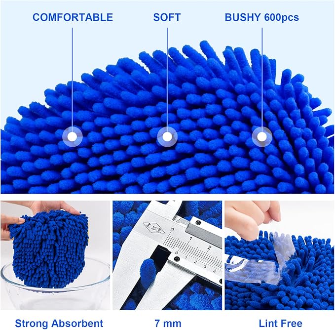 Ordenado 62" Car Wash Brush Kit Mitt Mop Sponge with Long Handle Chenille Microfiber Car Cleaning Brush Kit Supplies Car Washing Mop Kit Car Care Kit of Scratch-Free Replacement Head for Car RV Truck