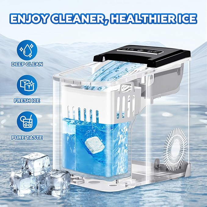 Bellaluce Ice Machine Cleaner Tablets Descaler (32 Pack) – Nickel-Safe Countertop Portable Commercial Ice Maker Cleaning – Remove Hard Water Buildup, Odor-Free, Crystal Clear Ice