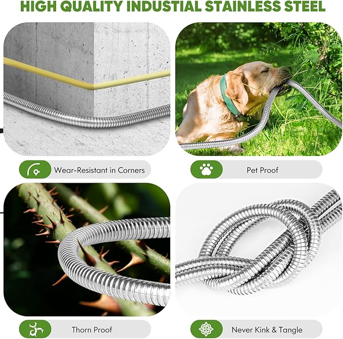 Unywarse Garden Hose 125ft, Stainless Steel Heavy Duty Water Hose with 10 Function Nozzle Flexible, Lightweight, No-Kink, Pet Proof, Puncture Proof Metal Hose for Yard, Outdoor