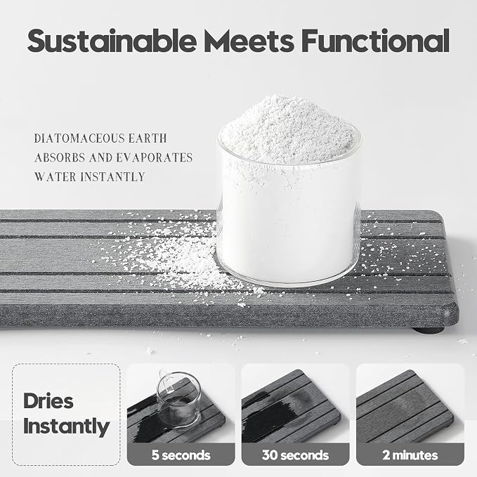 Razborci 2PCS Diatomite Quick Stone Drying Tray Mat For Bathroom & Kitchen Counter, Instant Dry Water Absorbent Drink Bar Coaster,Vanity Sink Caddy Organizer,Dish Soap Sponge Holder, Dark Gray,9"x3.5"