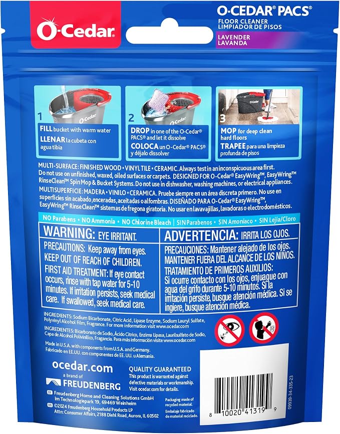 O CEDAR PACS Hard Floor Cleaner, Lavender Scent 10 Count (1-Pack) | Made with Naturally-Derived Ingredients | Safe to Use on All Hard Floors | Perfect for Mop Buckets