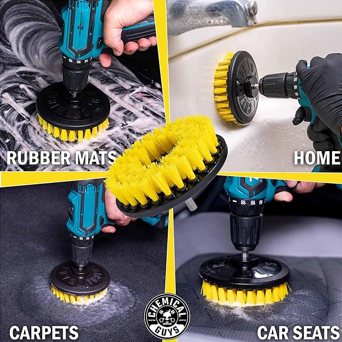 Chemical Guys, Citrus Foaming Fabric & Carpet Cleaner Drill Brush, 16 oz | Lifts coffee, food and pet stains and odors from carpet, mats and upholstery, drill brush agitates, citrus scent