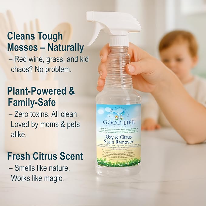 Oxy Citrus Stain Remover and All-Purpose Cleaner - Plant-based Multi-Purpose Cleaning Spray, Perfect for Mattress, Carpet, Floors, Restrooms, Kitchen, Countertops, and More - 32 oz