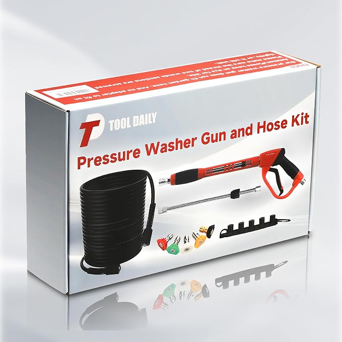 Tool Daily Pressure Washer Gun and Hose Kit, 50 FT Power Washer Hose | M22-14 Fitting, Replacement Wand Extension, 5 Spray Nozzle Tips with Holder, 3600 PSI
