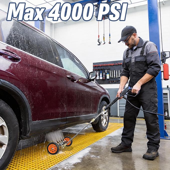 24" Undercarriage Pressure Washer Attachment, Water Broom | Under Carriage Car Cleaner, Electric Power Wash Accessories with 3 Pieces Extension Wand, 1/4" Connector, 4000 PSI, Black