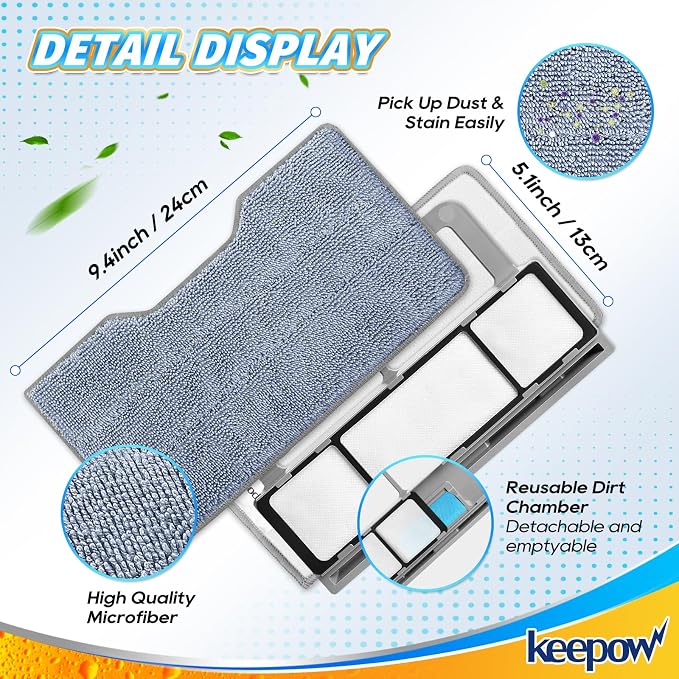 KEEPOW Reusable Mop Replacement Pads Compatible with Shark Vac Mop VM252 | VM180 VM401 VM200P12 VM252P10 VC205 VM190 VM200 QM250 VM250, Microfiber Mop Vac Pads Refills (1+2+4 Pads)