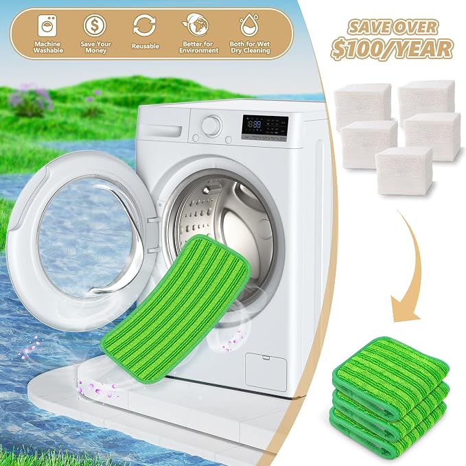 Papclean 3 Pack Reusable Mop Pads Refills Compatible with Swiffer Sweeper | Dry Sweep & Wet Mop, Washable Cloth 100 Times, Pick Dirt, Dust & Pet Hair for Hardwood, Tile, Laminate, Kitchen, Bathroom