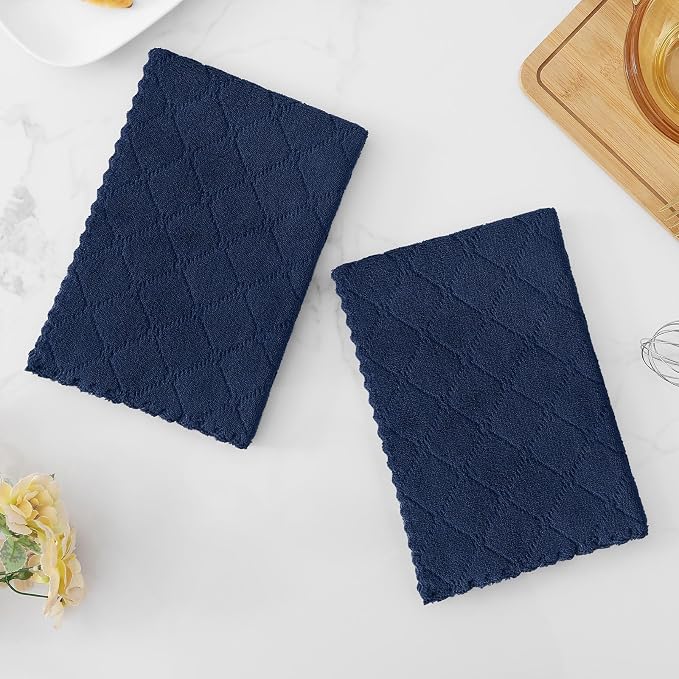 Homaxy 12 Pack Dish Towels for Kitchen (13 x 19 Inches, Navy Blue), Super Soft and Absorbent Coral Velvet Dish Cloths for Washing Dishes, Nonstick Oil Fast Drying Microfiber Cleaning Cloth