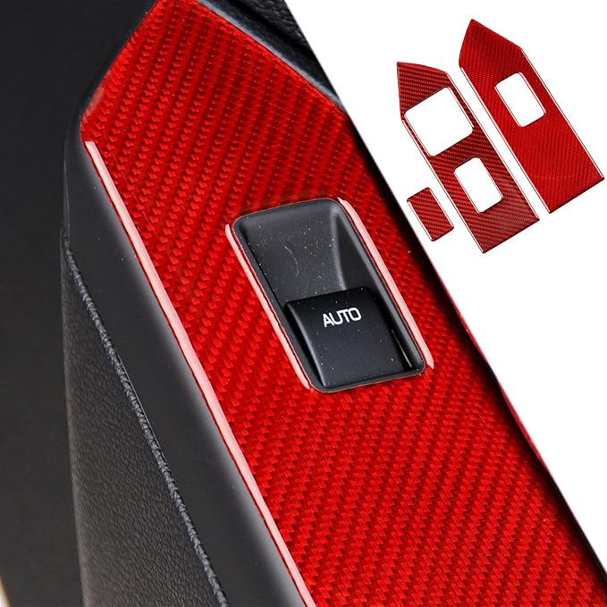 Real Carbon Fiber Trim for Ford Mustang Accessories | for 2009 2010 2011 2012 2013 2014 Window Lift Panel Cover Interior Thick Overlay Decal 3PCs