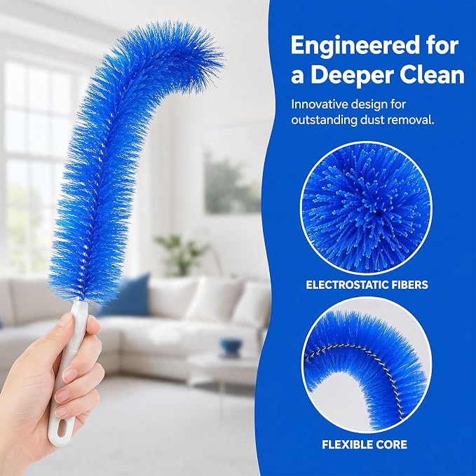 Bendable Microfiber Head, Reusable Dust Remover, 2026 Upgrade Fan Cleaner Brush, Bendable Microfiber Duster Washable Fans Cleaning Brush for Blind, Cobweb, Air Vents Cars Curtains (Blue*3)