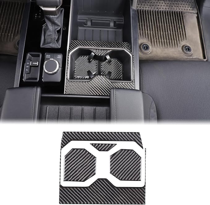 Car Front Seat Central Armrest Cup Holder Cup Panel Trim Sticker Compatible with Toyota Tundra/Sequoia 2022-2024 Real Carbon Fiber Center Console Cup Holder Decorative Frame Protect Cover Accessories