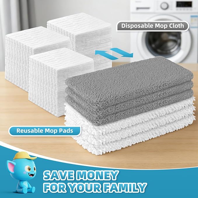 6 Pack Reusable Mop Pads for Swiffer, Washable Wet Pads Refill, Gray&White | Compatible with Swiffer Sweeper Mop | Microfiber Mop Pads for Swiffer | Dry Sweeping Cloths for Mopping Floors