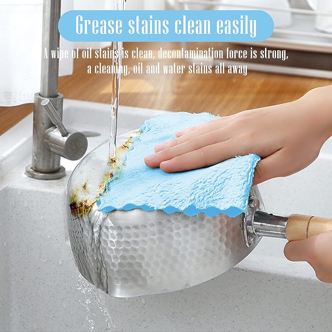 Sunny zzzZZ 24 Pack Kitchen Dishcloths - Does Not Shed Fluff - Reusable Dish Towels, Dish Cloths, Super Absorbent Coral Fleece Cleaning Cloths, Washable Fast Drying, 10 x 10 Inch (Aquamarine)