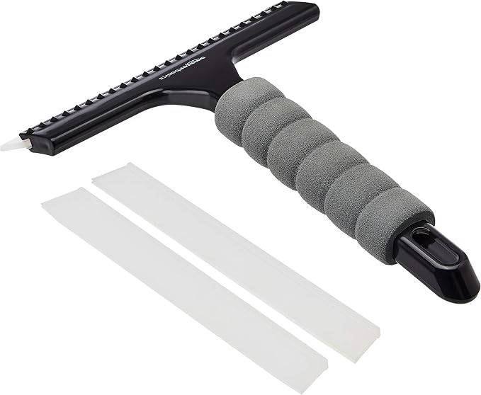 Amazon Basics All-Purpose Window Squeegee with Handle for Car Windshield, Shower, Glass, Mirror Cleaning, Silicone Rubber Blade, Streak-Free Results, Lightweight, Black, 8-inch