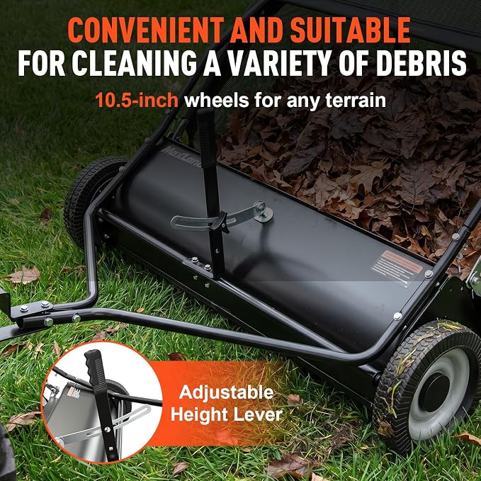 MAXLANDER 42-Inch Tow-Behind Lawn Sweeper with 12 Cu.Ft. Hopper, Adjustable Brush Height, Pull Behind Leaf & Grass Collector for Lawn Tractors