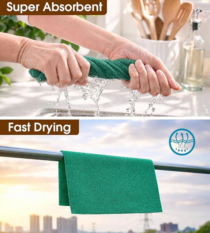 KitchLife Microfiber Cleaning Cloth Roll, 100 Pack - Tear-Away Microfiber Paper Towels, Lint-Free, Reusable, Washable for Kitchen, Car, Dishes, and Sensitive Surfaces (Forest Green)