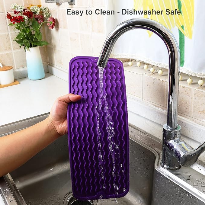 ZLR Small Dish Drying Mat (6" x 17" / 153 x 433mm) - Narrow Silicone Drainer for Kitchen Counter, Apartment & RV - Compact Sponge Holder & Sink Caddy Tray, Non-Slip Food-Grade Silicone (Meadow Violet)